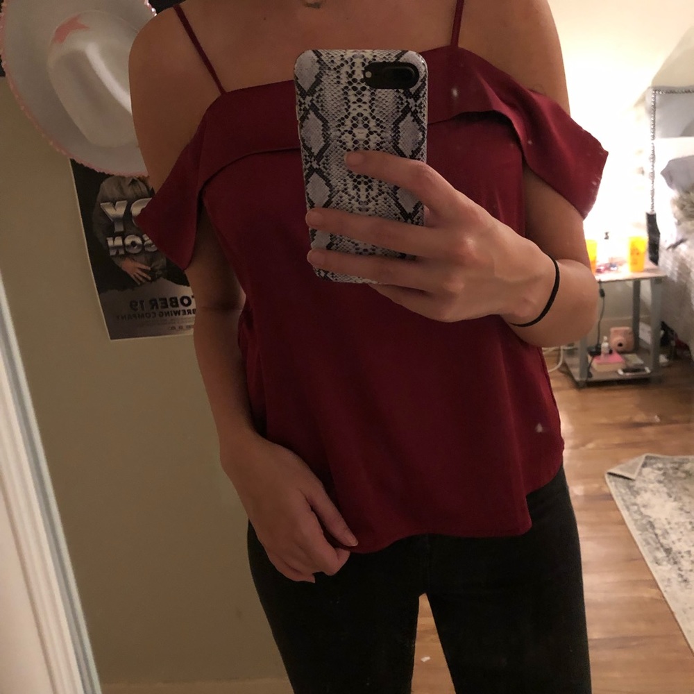 Red silk blouse